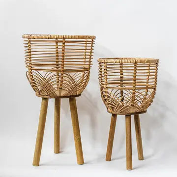 Wicker Bamboo Planter Stand