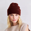 Merino Wool Embroidered Beanie - Dark Walnut Brown