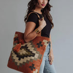 Orange, Cream, Navy & Green Aztec Tote