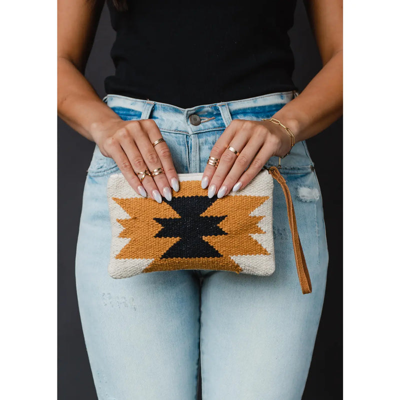 Cream, Camel & Black Aztec Wristlet