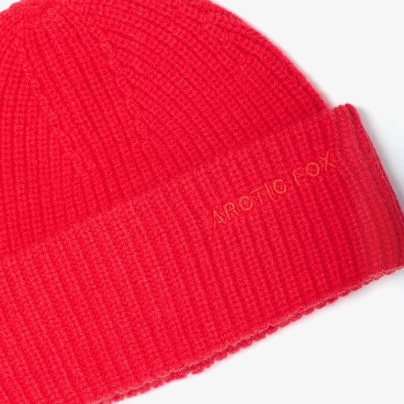 Merino Wool Embroidered Beanie - Flame Red