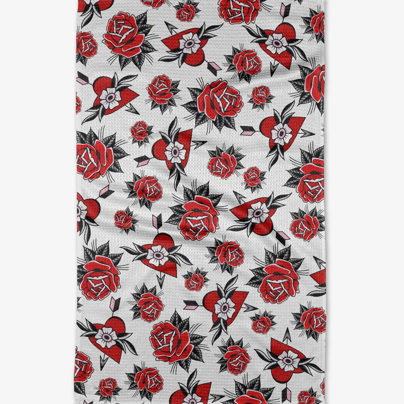 Hearts and Roses Tea Towel