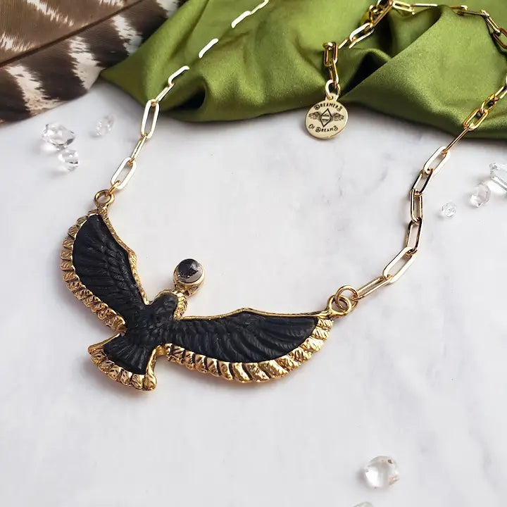 Soaring Spirit Bird Necklace| Ebony | Eagle Hawk Phoenix