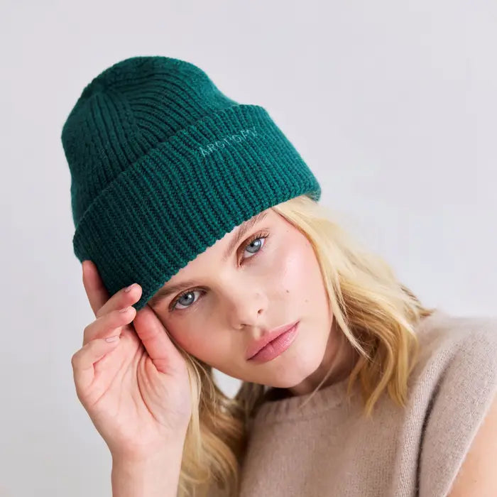 Merino Wool Embroidered Beanie Alpine Fern