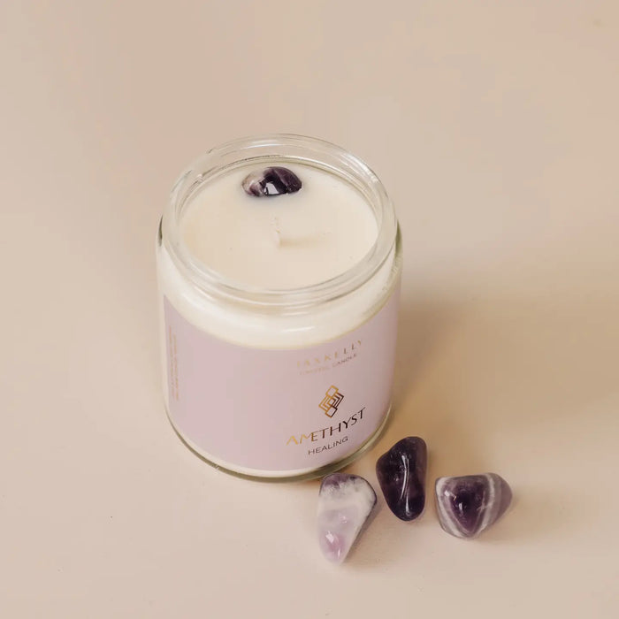 Amethyst Healing  Clear Crystal Candle