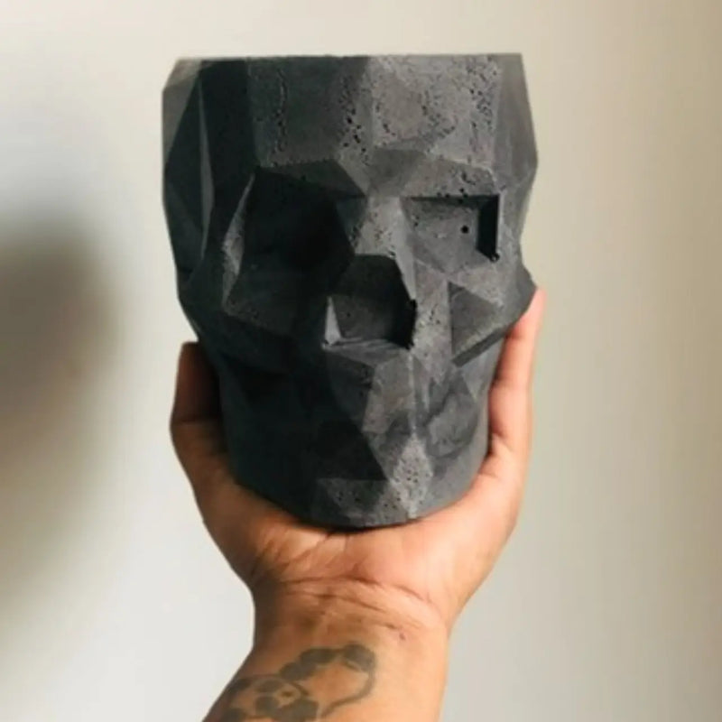Victor Geometric Concrete Skull Planter in Black