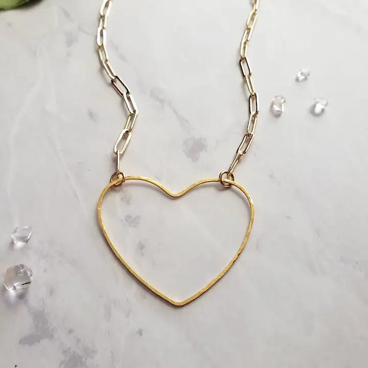 Big Gold Heart | Paperclip Chain Necklace