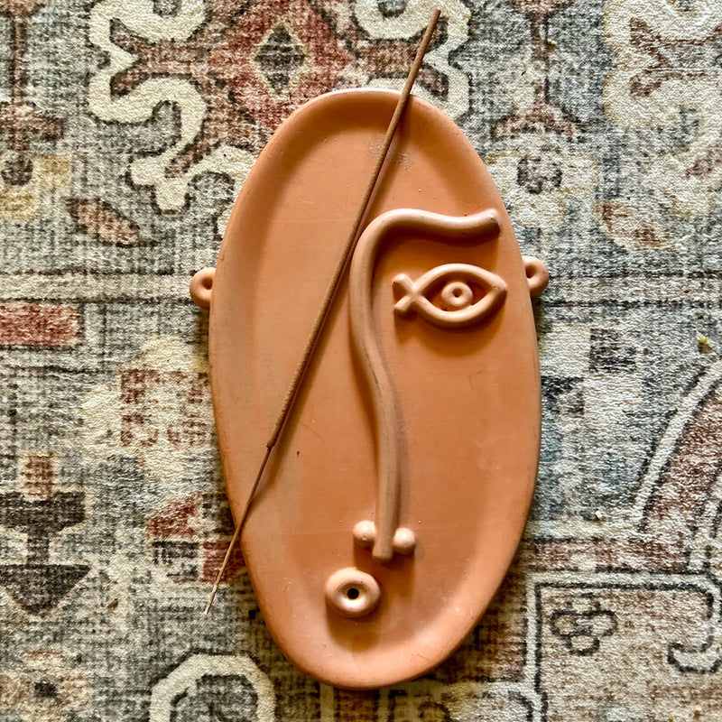 Concrete Face Tray/ Incense Holder in Green