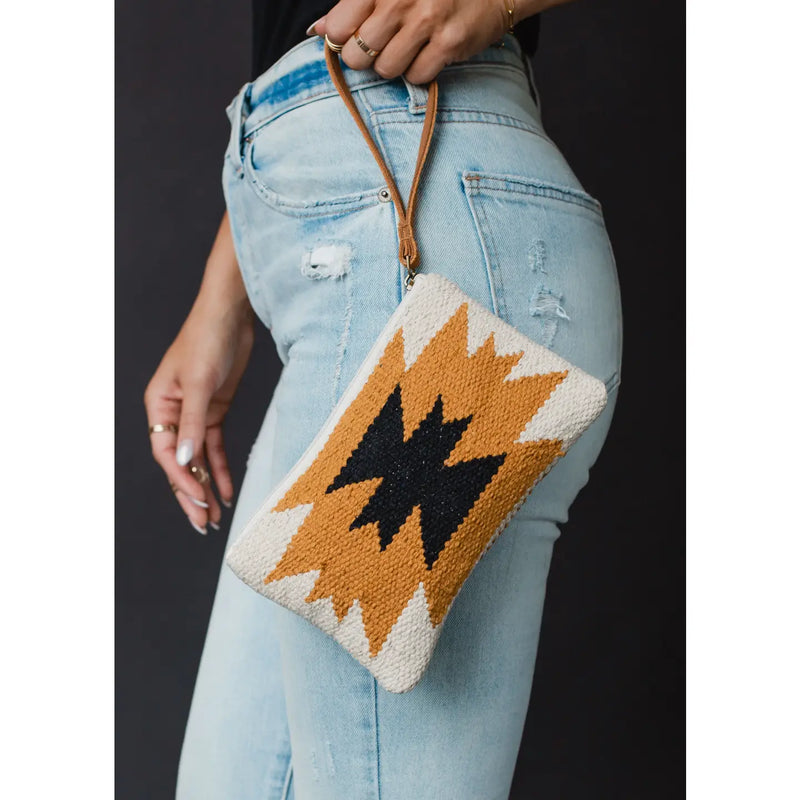 Cream, Camel & Black Aztec Wristlet