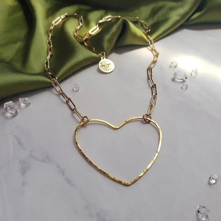 Big Gold Heart | Paperclip Chain Necklace
