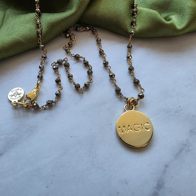 11:11 Gold Charm + Pyrite Necklace