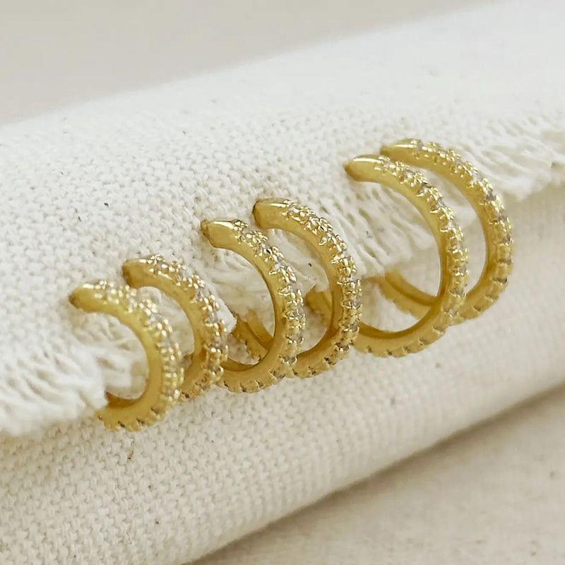18k Gold Filled Thin Line Cubic Zirconia C Hoop Earrings