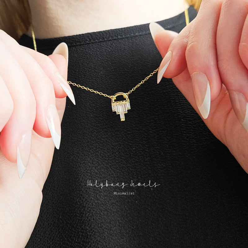 Baguette Art Deco Tiny Pendant Necklace