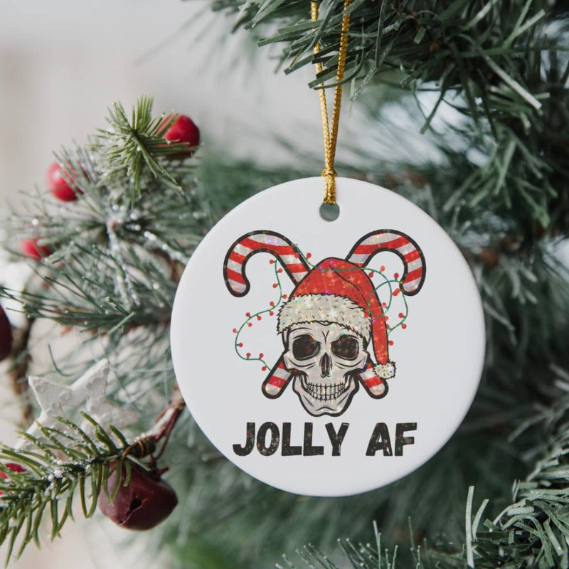 Jolly Af Santa Skull Ceramic Ornament