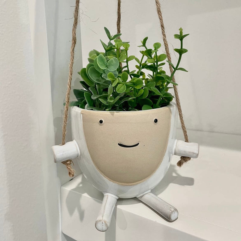 Smiling Face Hanging Ceramic Planter