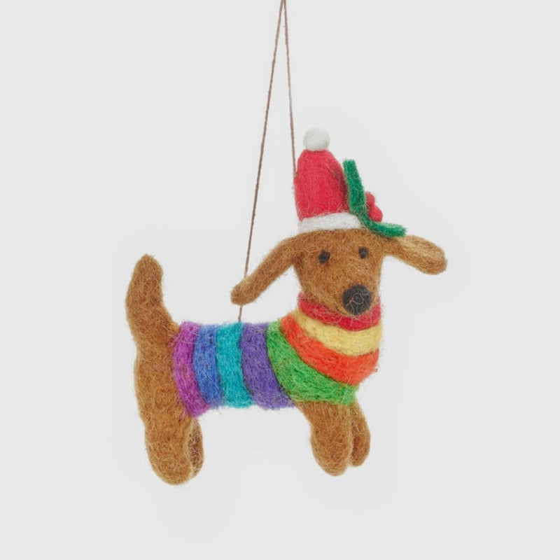 Handmade Felt Festive Rainbow Dog