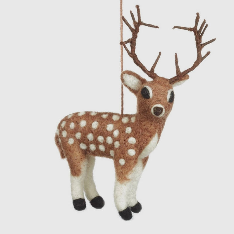 Handmade Felt Stag Biodegradable Hanging Decoration Brown