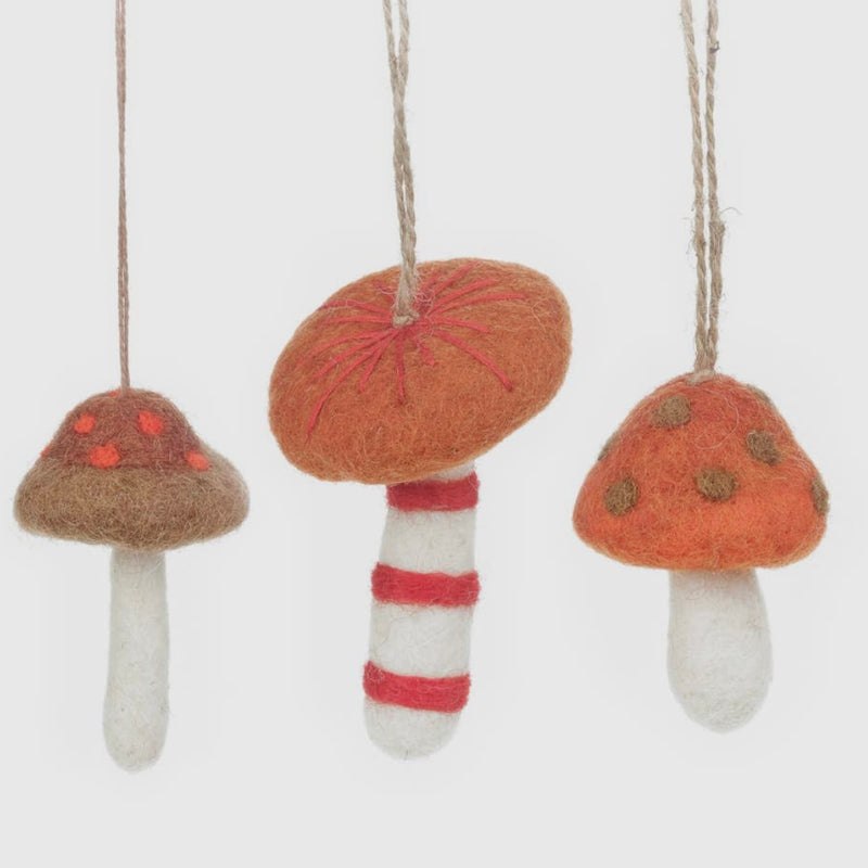 Handmade Felt Wild Foraged Mushrooms (Set of 3) Decorations