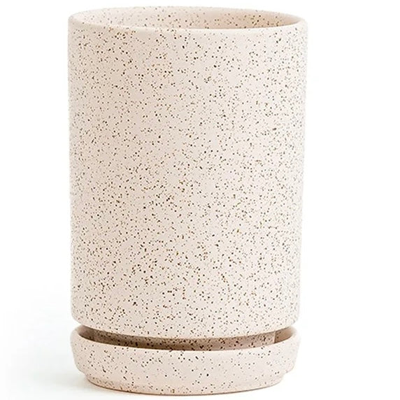 Plant Junkie Tall Cylinder in White Sesame
