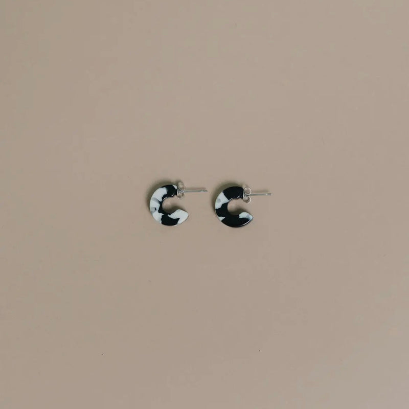 Mali Mini Hoop Earrings in Black + White
