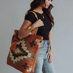 Orange, Cream, Navy & Green Aztec Tote