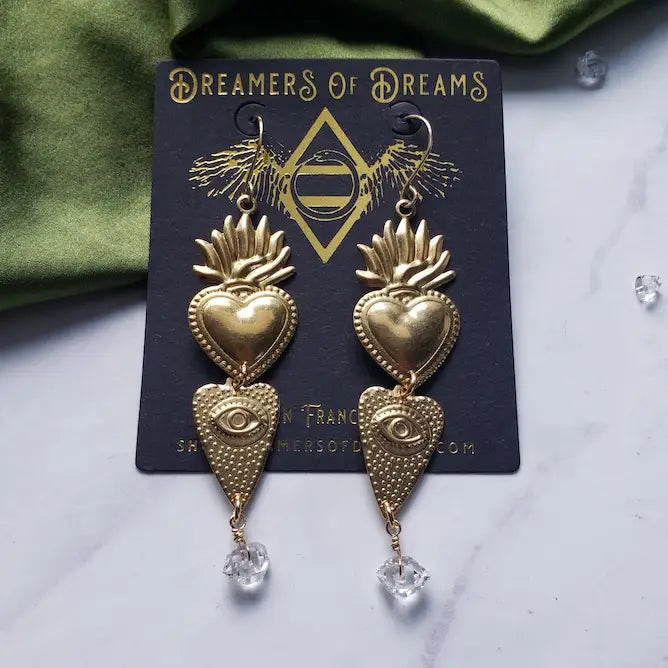 Flaming Heart Charm Earrings