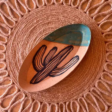 Cacti Oval Trinket Dish in Saguaro and Teal