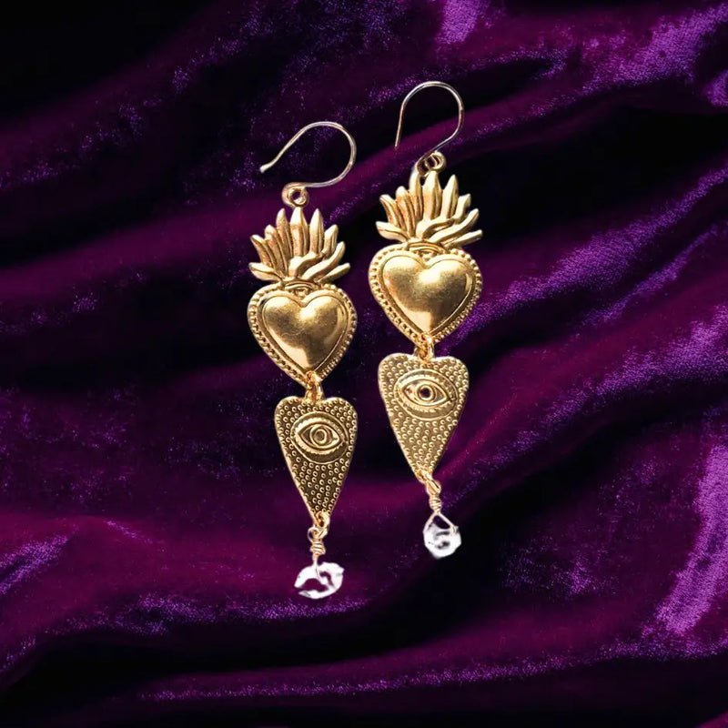 Flaming Heart Charm Earrings