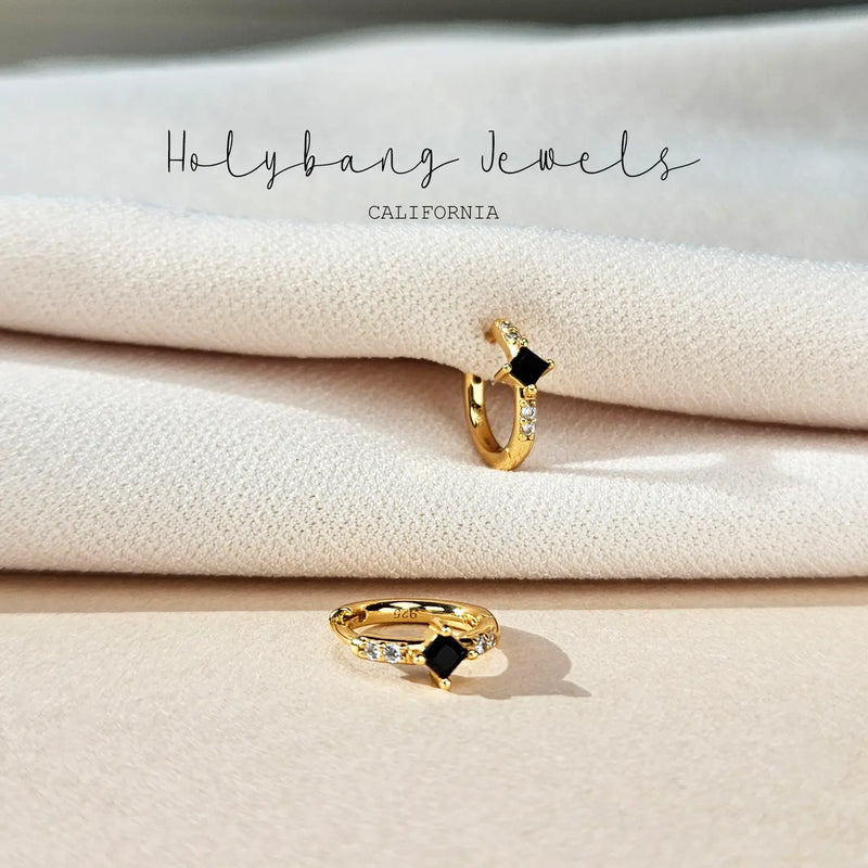 Black Cz Huggie Earrings