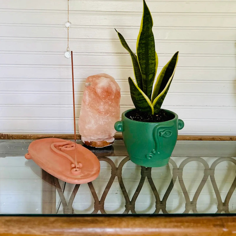 Concrete Face Tray/ Incense Holder in Green