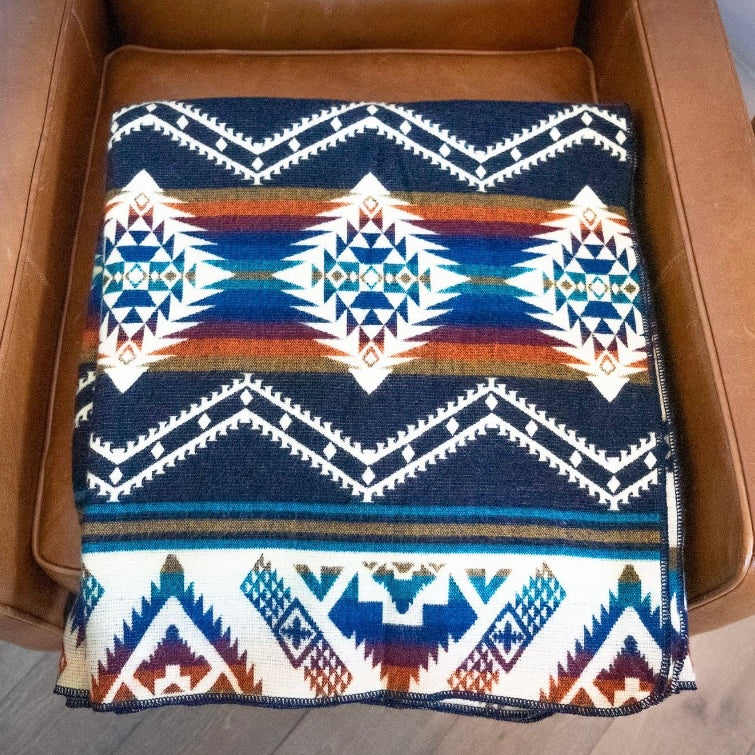 Andean Alpaca Wool Blanket in Rio Blue/Orange/Red