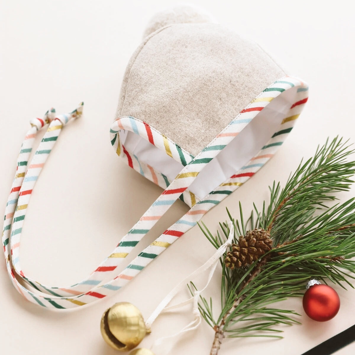 Peppermint Stripe Pom Bonnet