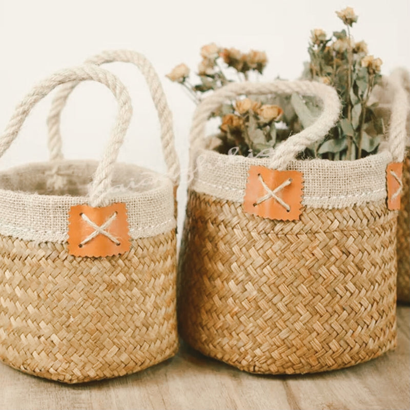 Handmade Seagrass Craft Flower Basket Decor