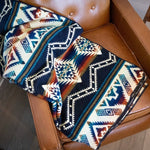 Andean Alpaca Wool Blanket in Rio Blue/Orange/Red