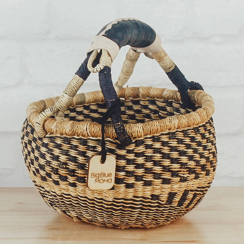 African Bolga Basket - Round Small - Natural Palette