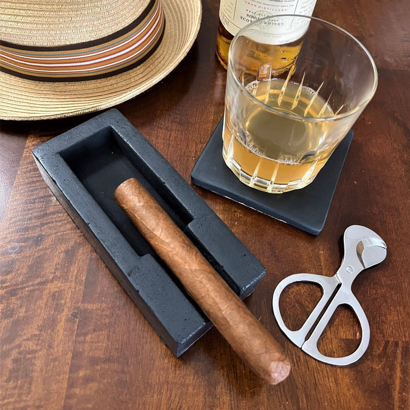 Cigar Ashtray + Coaster Set in Solid Black