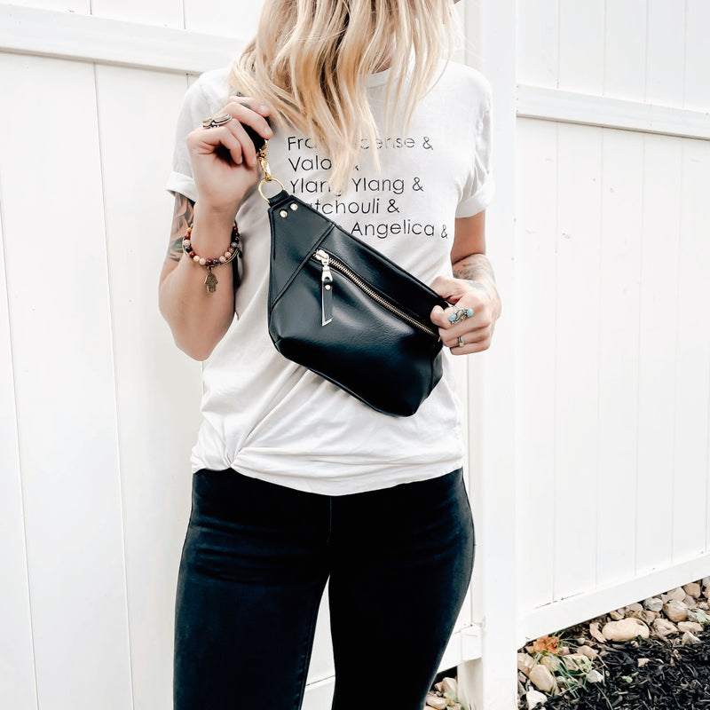 Faux Black Leather and Cheetah Fanny Pack