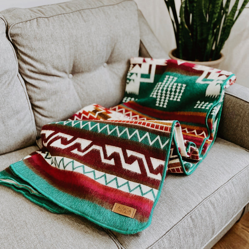 Andean Alpaca Wool Blanket in Lagoon