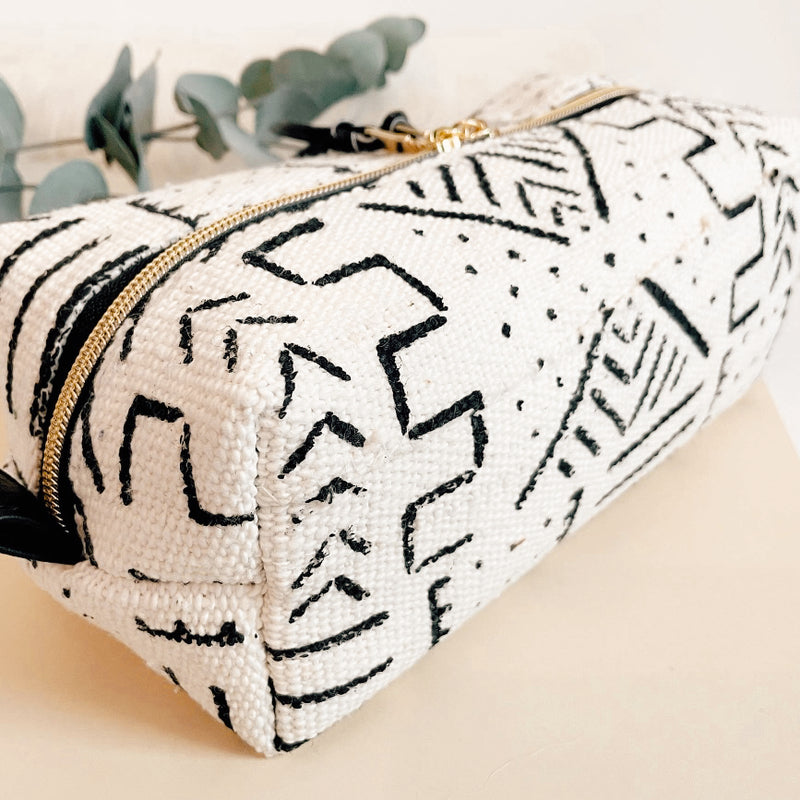 White and Black Mudcloth Makeup Bag